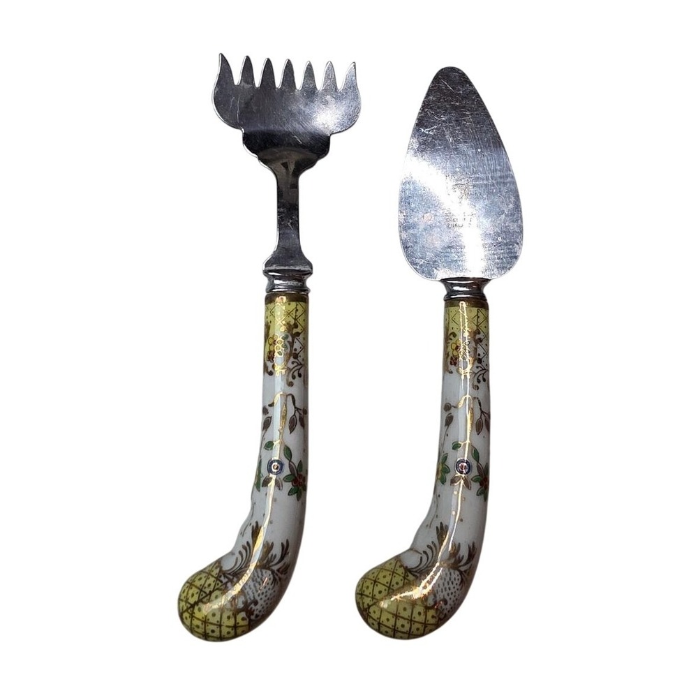 Prill Sheffield England Stainless Cheese Server Set Porcelain Pineapple A5